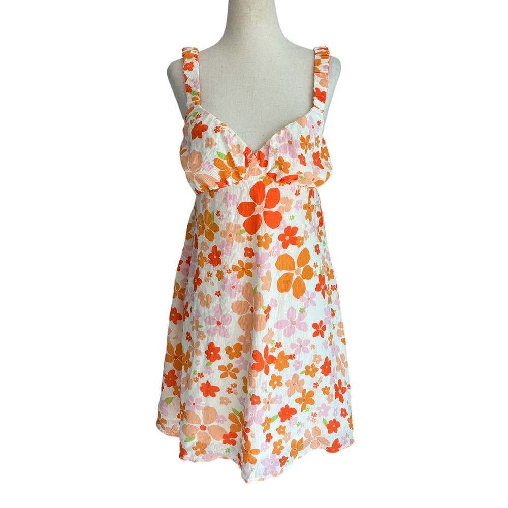 Le Lis Collection Baby Girl Empire Waist Mini Dress Frill Straps Orange Floral M